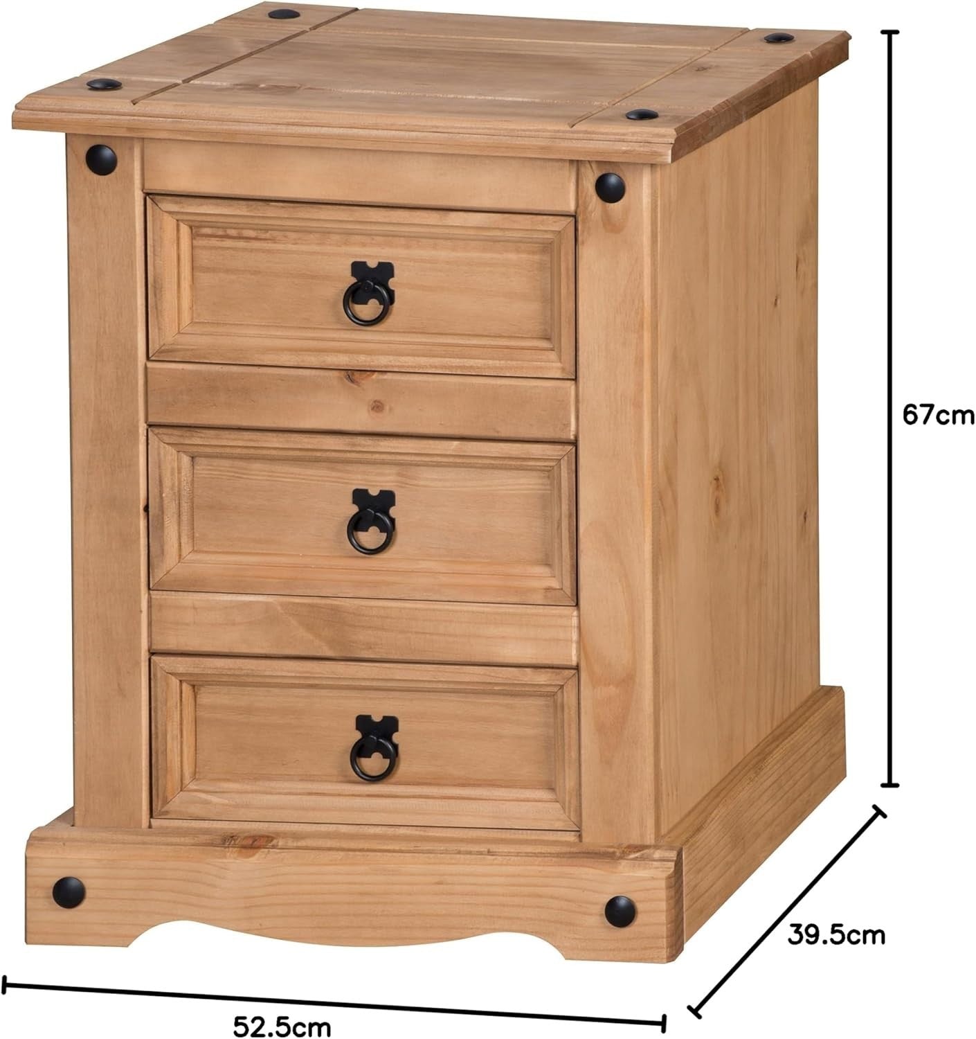 Rustic Pine 3 Drawer Bedside Table | Solid Wood Nightstand | Antique