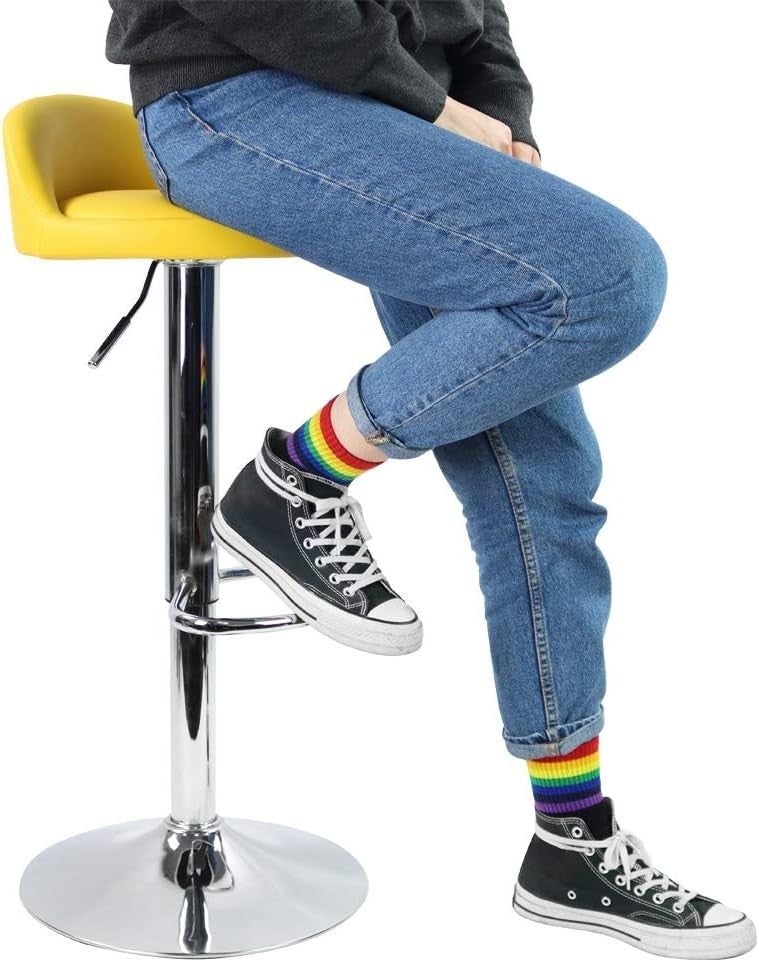 Yellow Round Adjustable Swivel Bar Stool PU Leather Home Kitchen