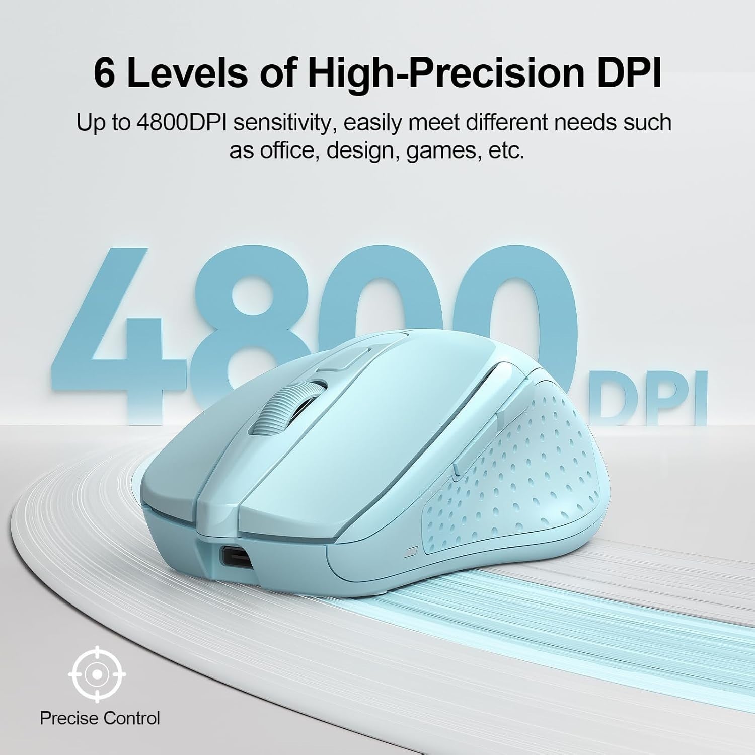 Tri Mode Bluetooth Wireless Mouse Rechargeable Silent Ergonomic 4800DPI Blue