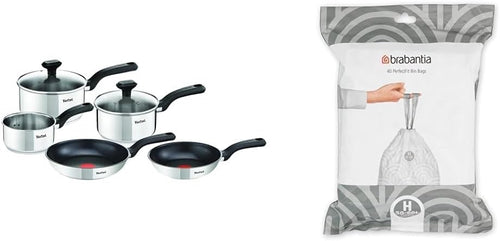 5pcs Stainless Steel Pots Pans Set & Bin Liners (Size H) Thick Plastic Trash Bag