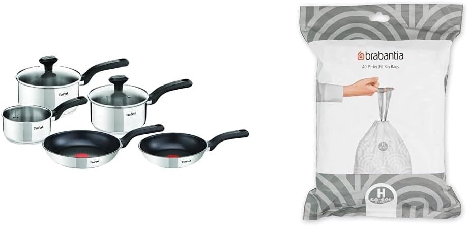 5pcs Stainless Steel Pots Pans Set & Bin Liners (Size H) Thick Plastic Trash Bag
