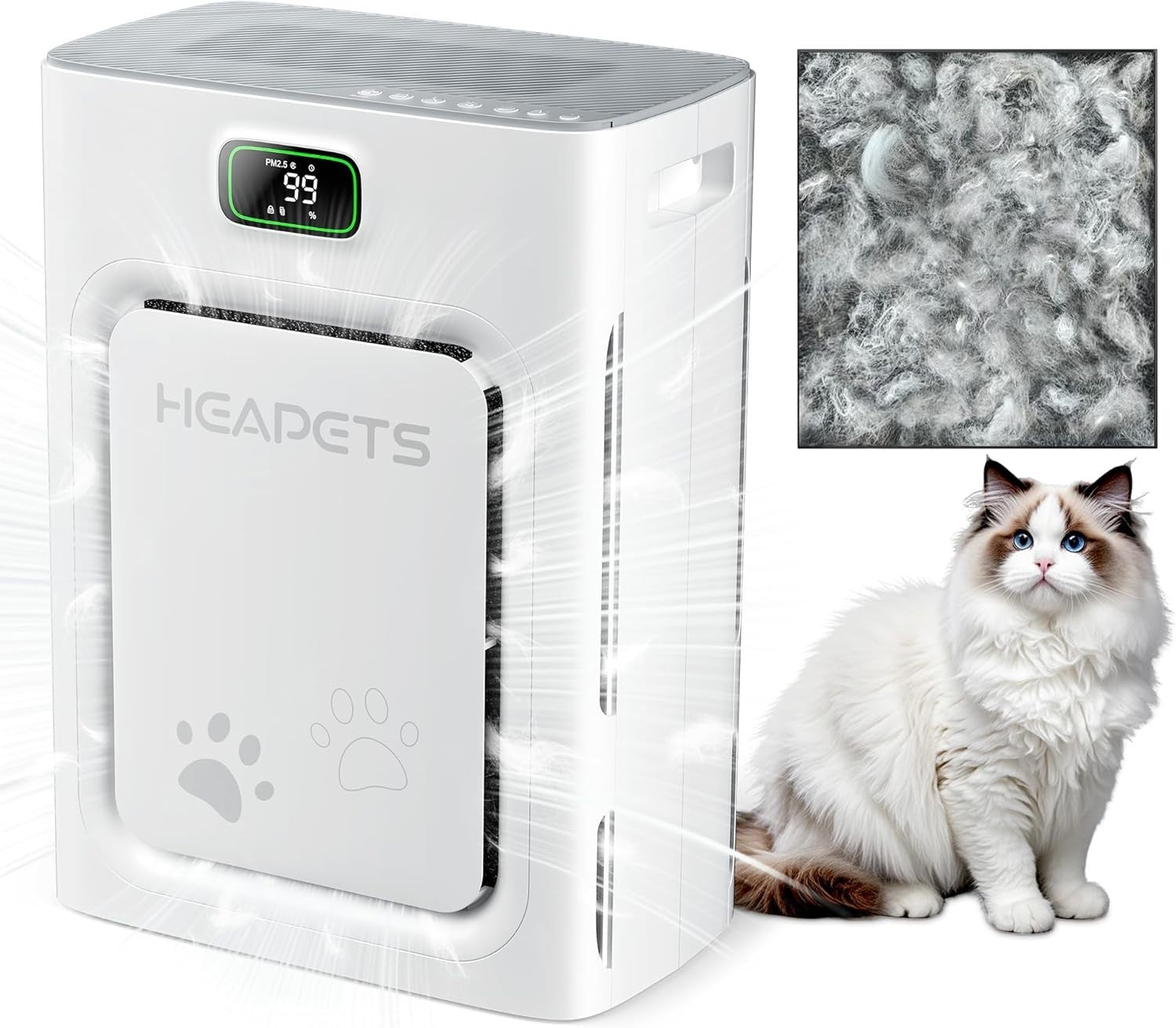 Pet Air Purifier Large Room 2500ft² HEPA Hair Odor PM2.5 Auto