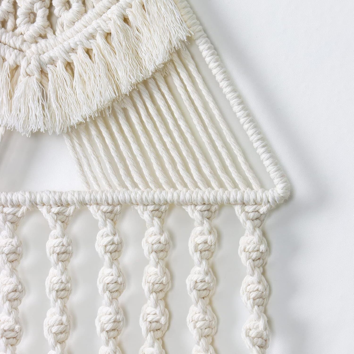 Beige Triangle Macrame Wall Hanging 27" Cotton Tassel Tapestry
