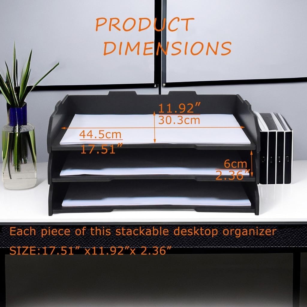 A3 3-Tier Stackable Desk Organizer | Desktop File Tray for Office & School