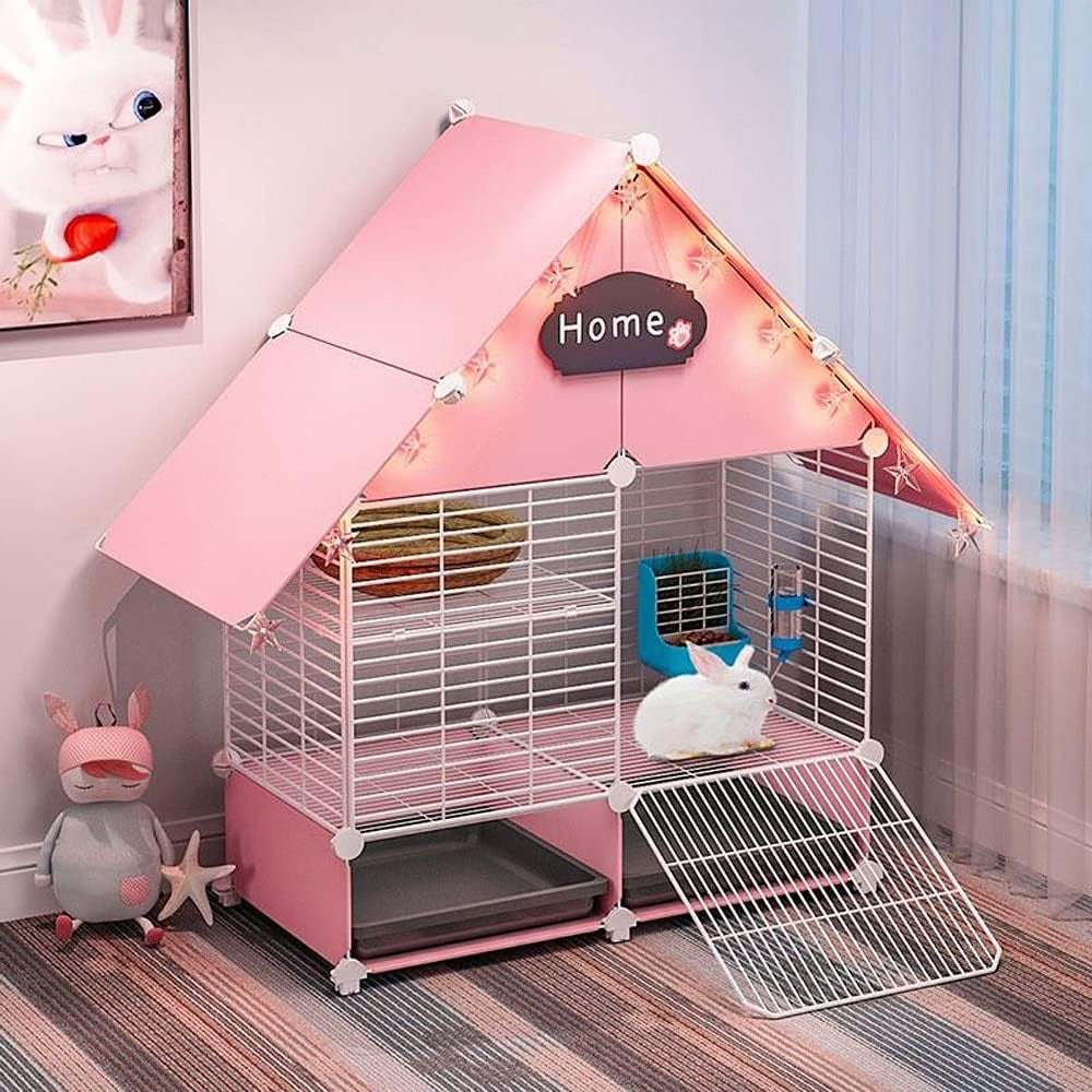 Indoor Rabbit Cage 2 Storey Small Animal Hutch Easy Clean Trays Urine Guard