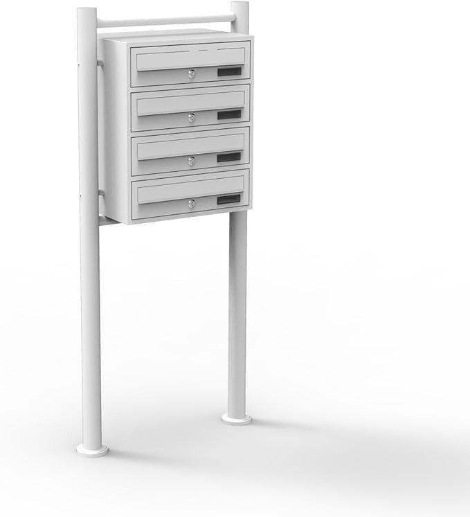4 Door White Post Mount Mailbox System Lockable Steel Pillar Stand