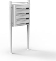 4 Door White Post Mount Mailbox System Lockable Steel Pillar Stand
