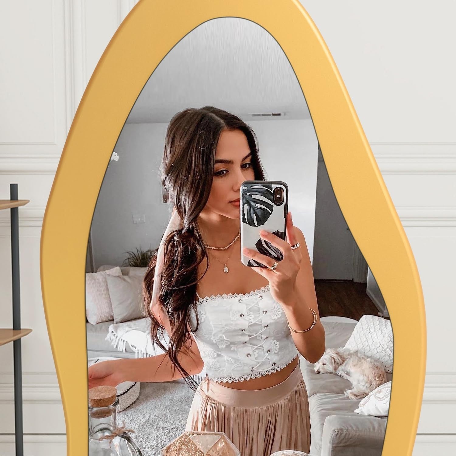 Full Length Golden Wood Frame Mirror 150x60cm - Wall or Floor Use