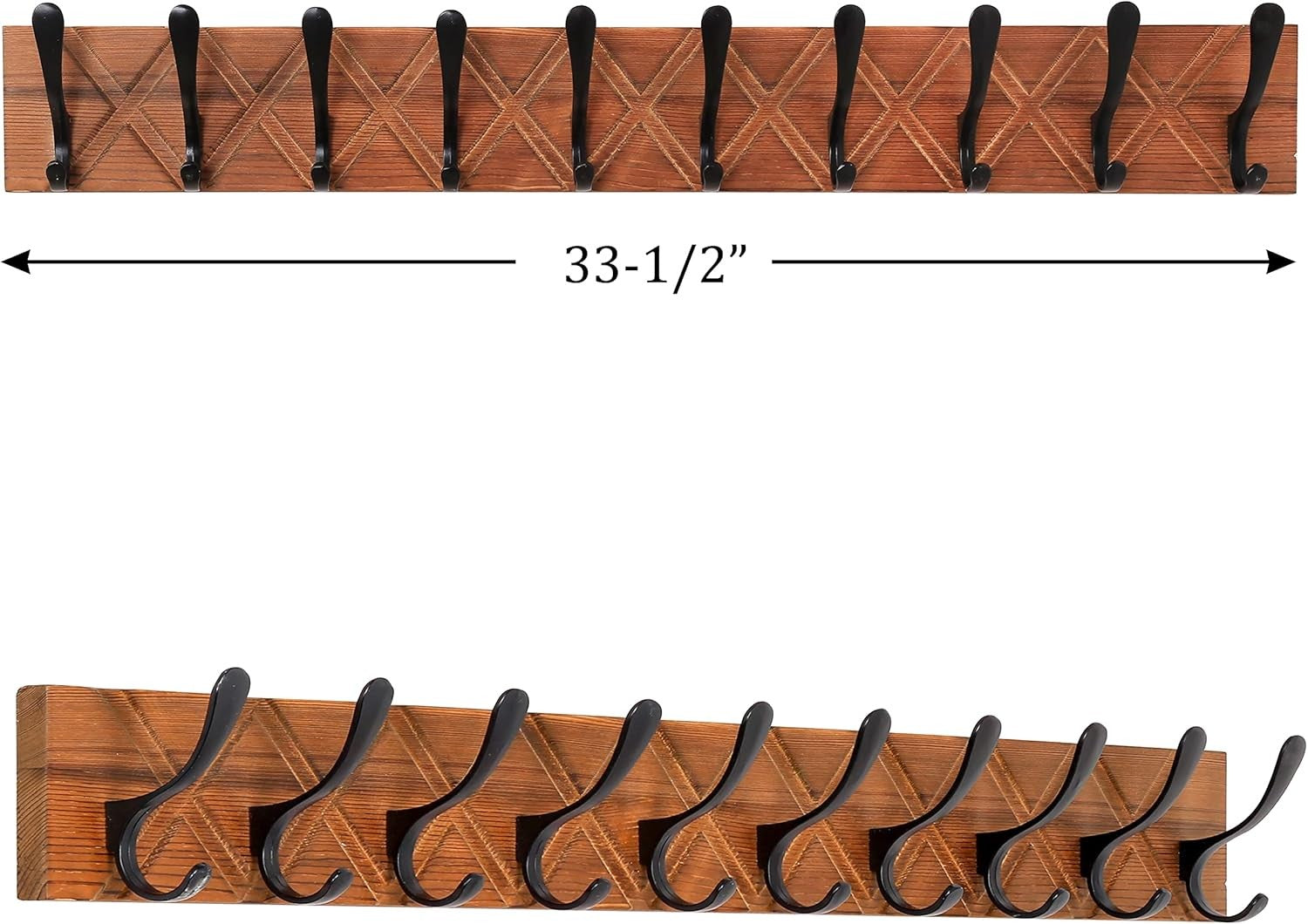 Antique Wooden Wall Coat Rack | 10 Hook Heavy Duty Hanger Brown & Black