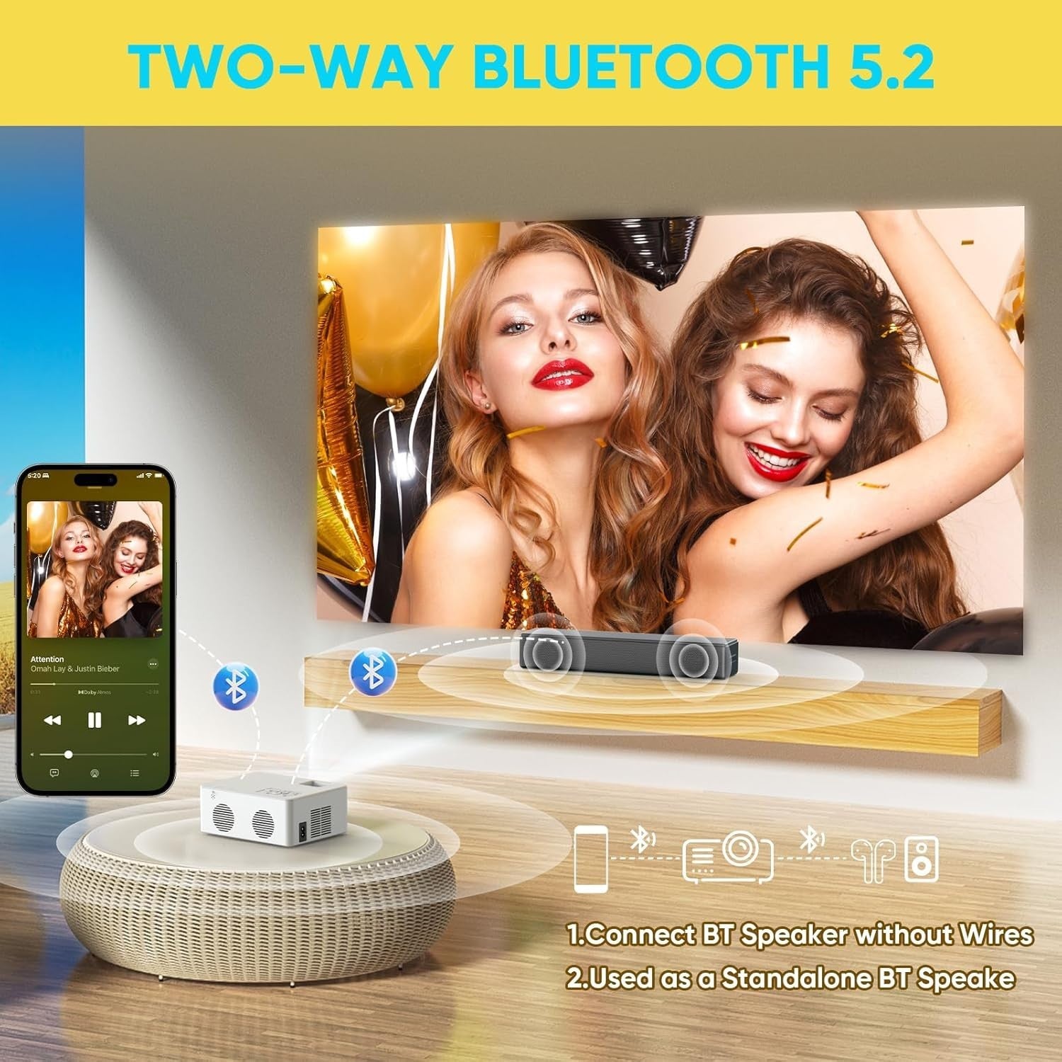 Mini 1080P Portable Projector Bluetooth Zoom Home Cinema Outdoor