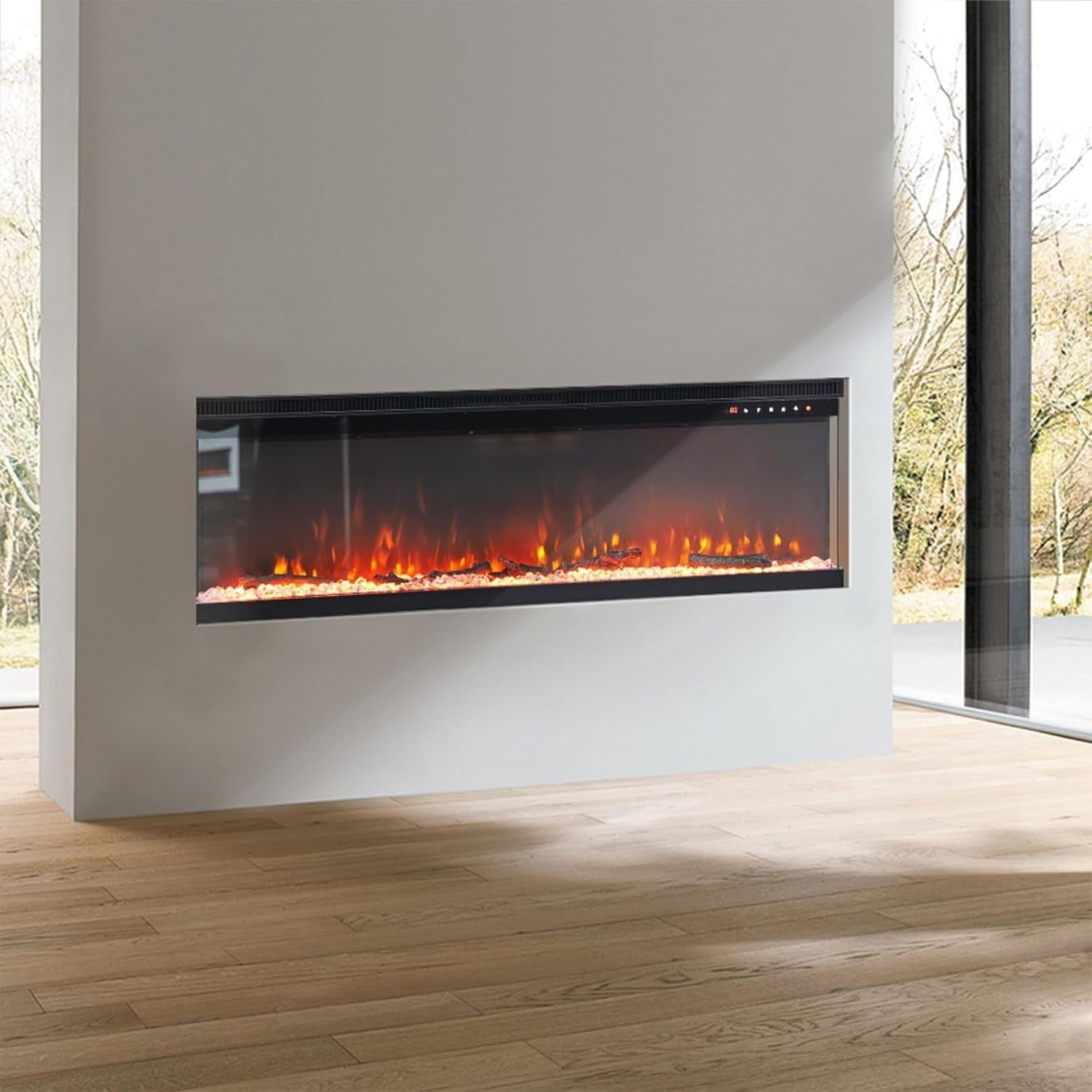 Wall Mounted Electric Fireplace 40inch | LED Flame 9 Colours Glass Display