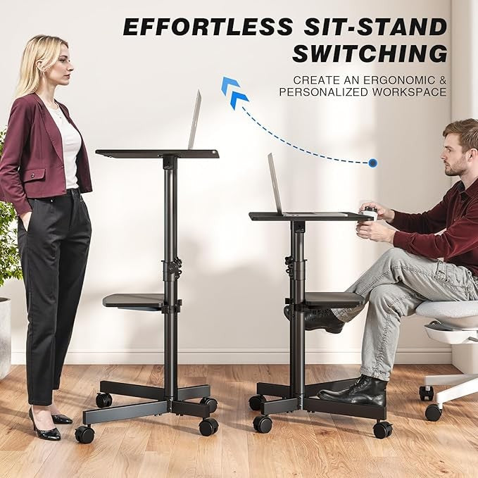 Standing Desk Laptop Table Adjustable Height with Wheels 60x40cm Tilt Top