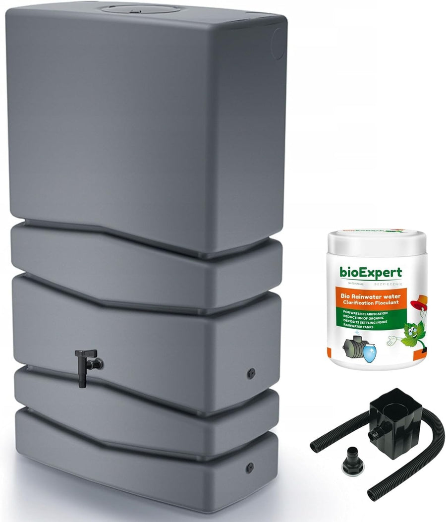 350L Tower Rainwater Butt With Tap Removable Lid & Diverter Grey
