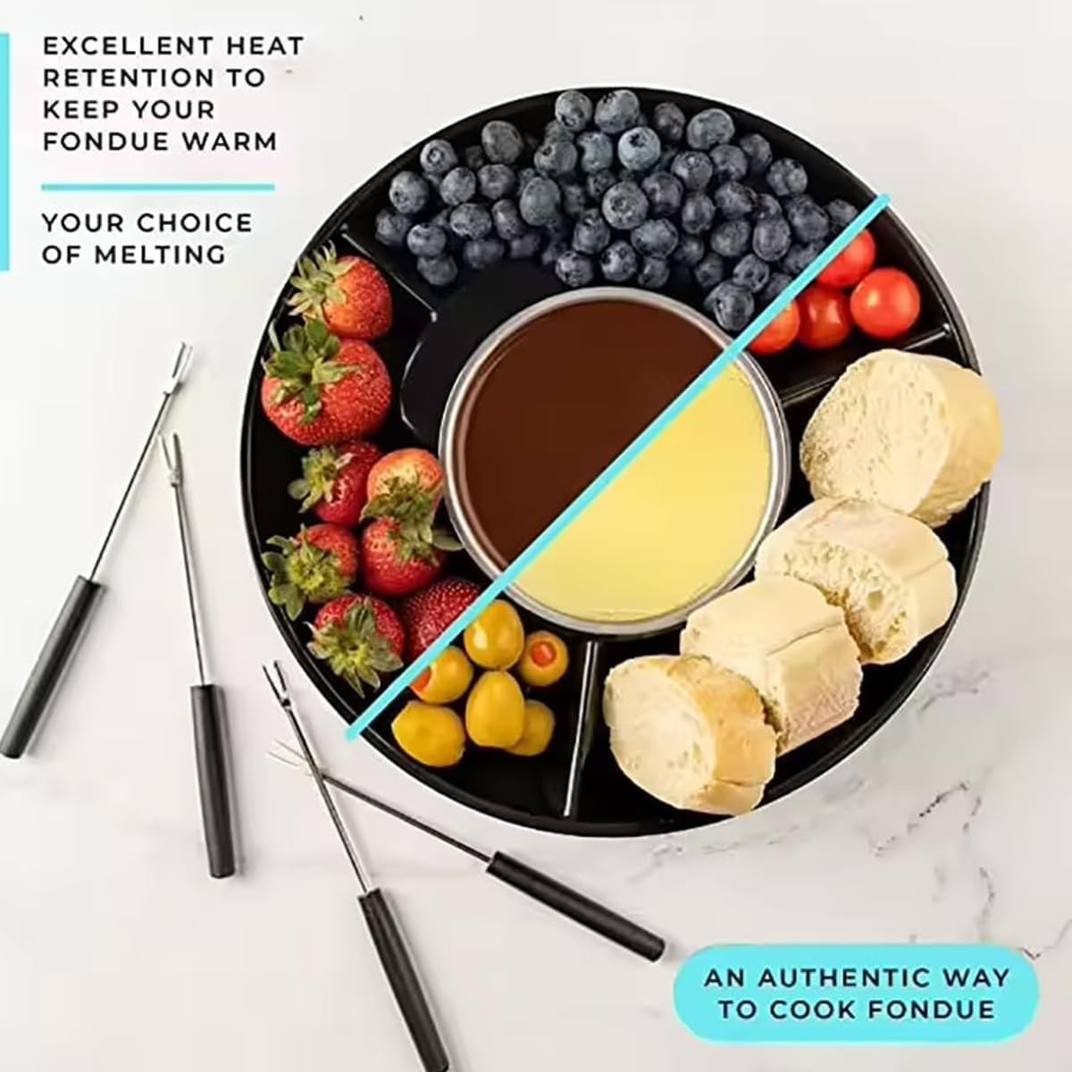 Electric Chocolate Fondue Pot Set Dessert Melter Forks White