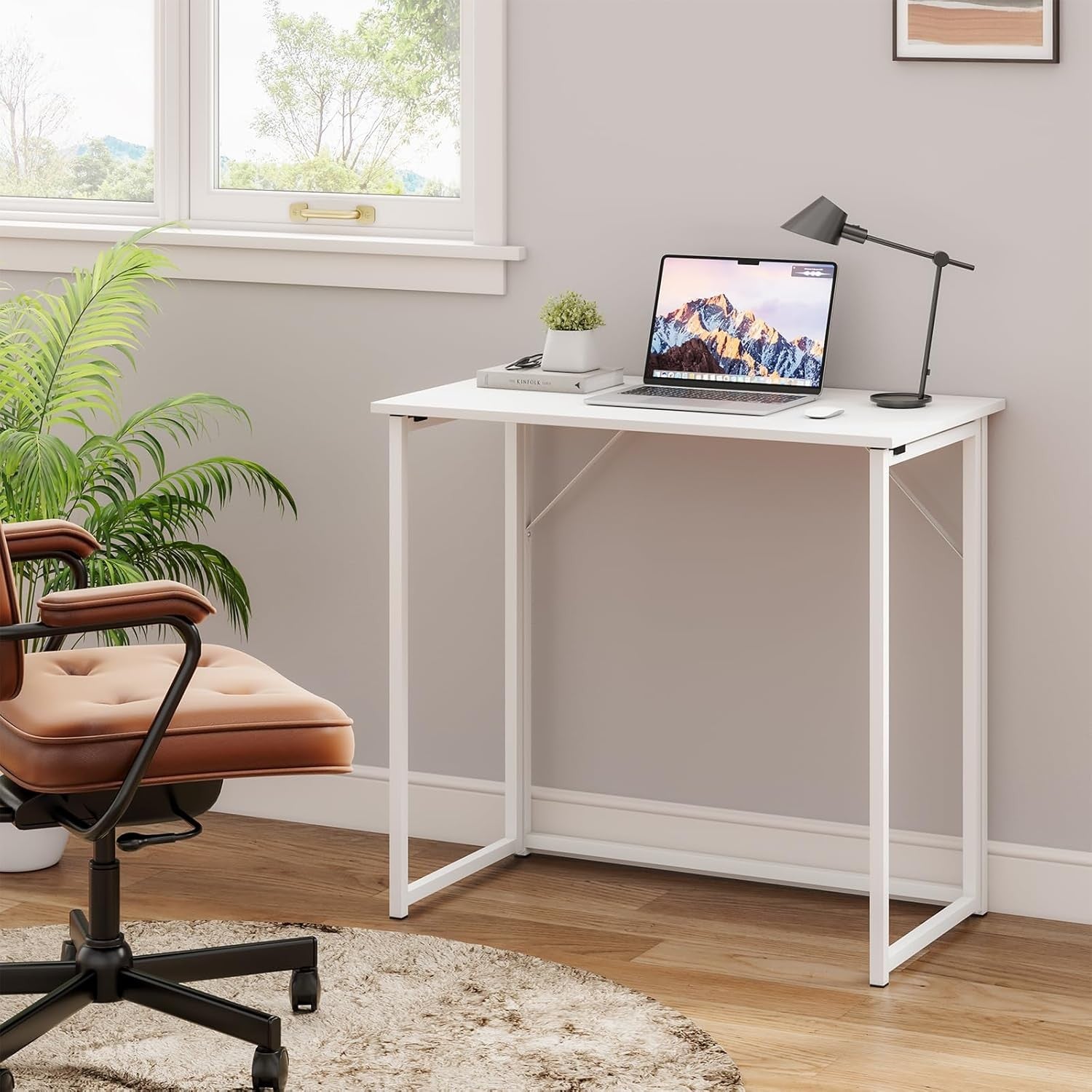 Folding Computer Desk Small Space Home Office Study Table Easy Store White