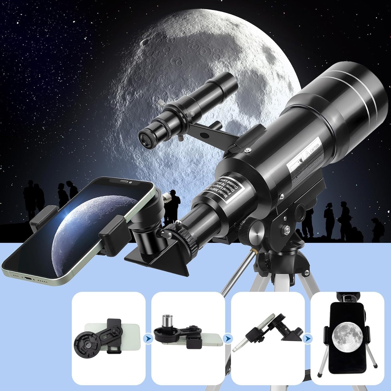 70mm Kids Telescope with Tripod, Phone Adapter & 150X Magnification