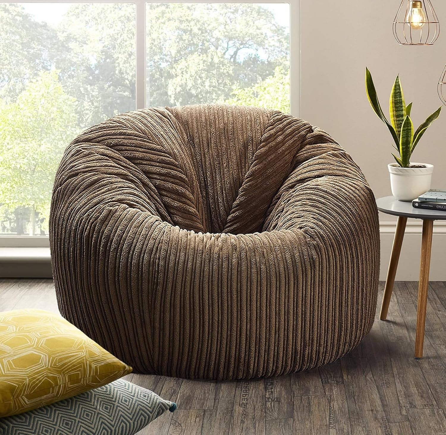 XXL Brown Cord Bean Bag Chair Adult Lounge Sofa Seat Filled Armchair