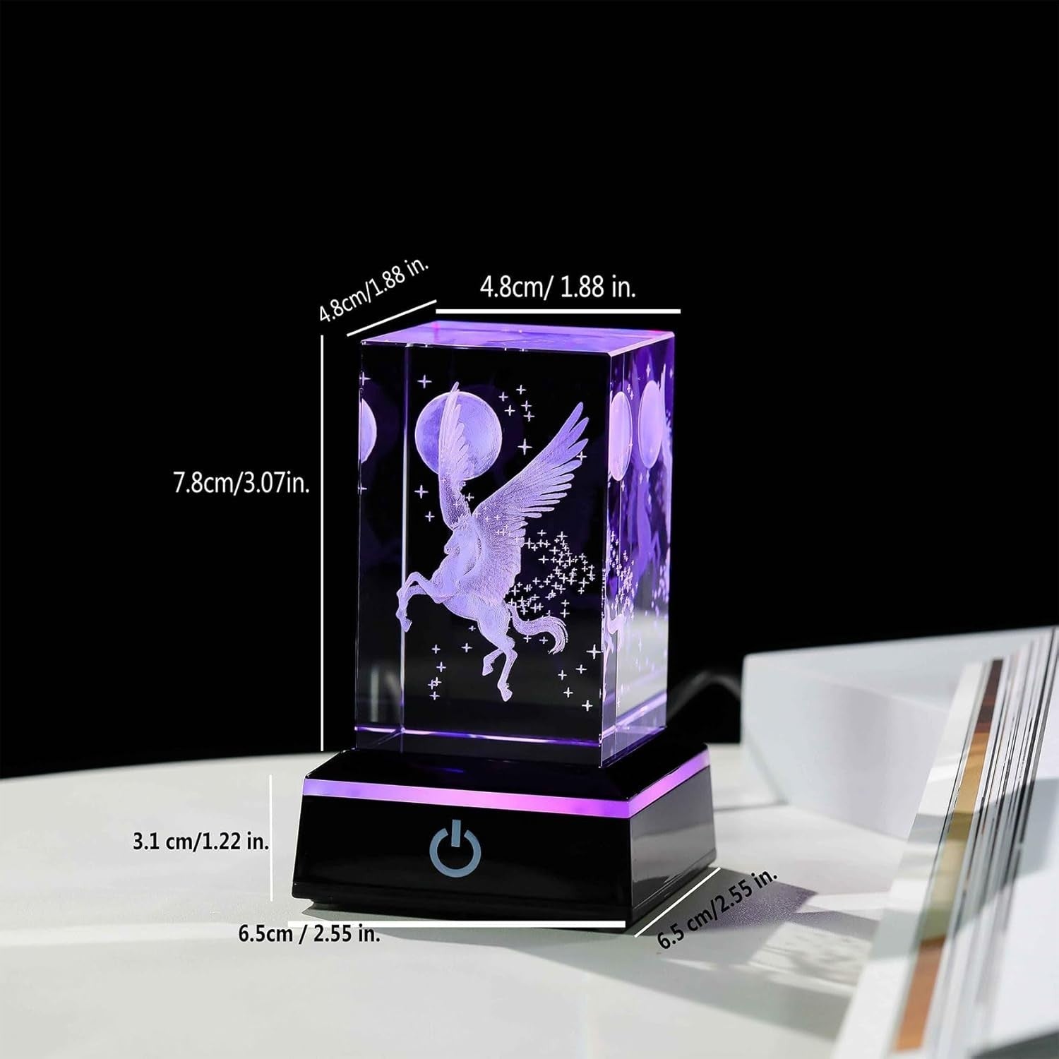 3D Crystal Flying Horse Pegasus Ornament with LED Light Base – Unicorn Moon Gift