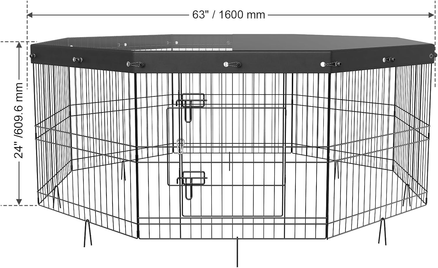 Foldable 24" Metal Dog Playpen 8-Panel Fence with Top Cover Indoor Outdoor