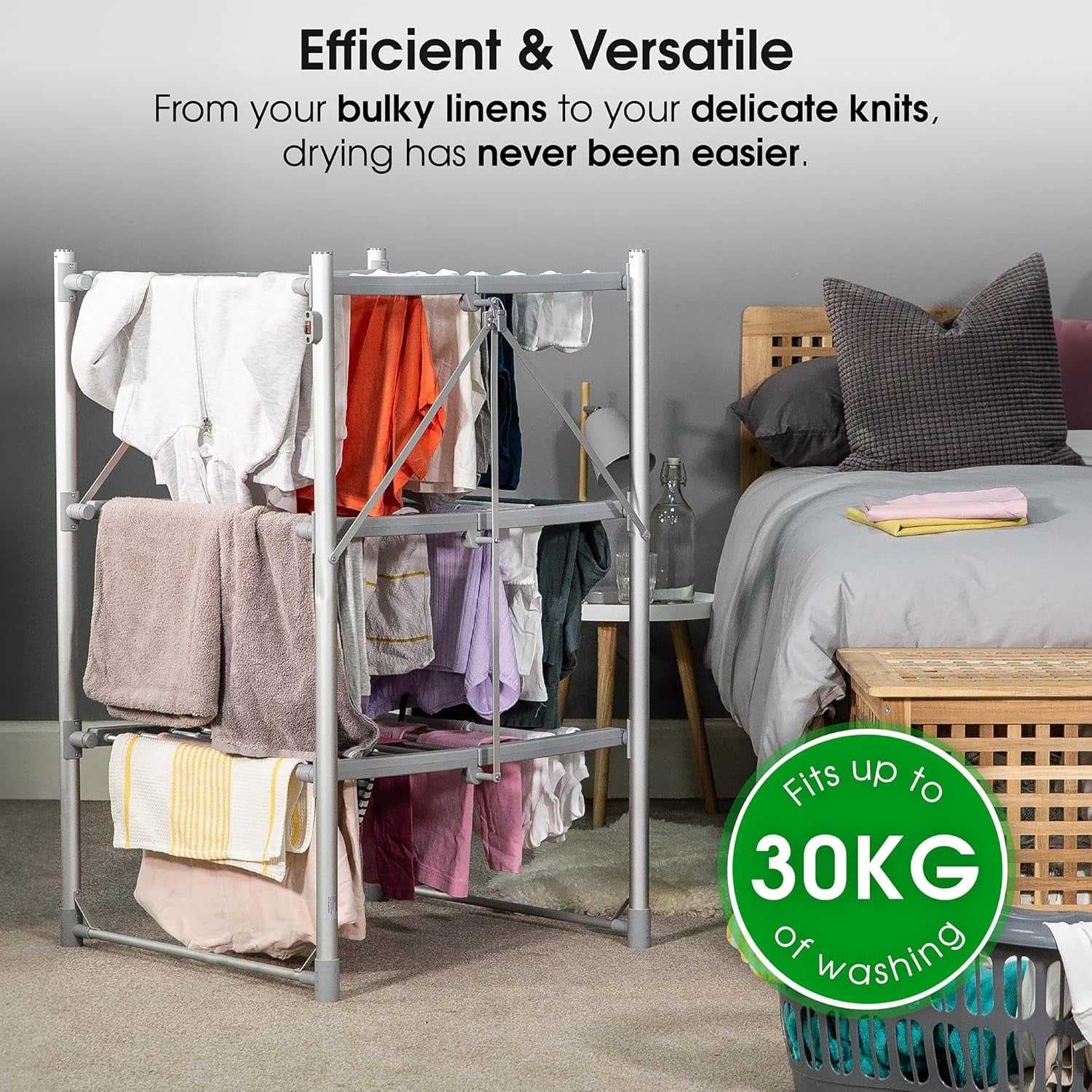 Heated Clothes Airer 3 Tier Electric Folding Drying Rack Indoor Energy Saving