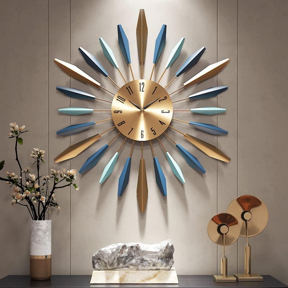 Large 55cm Modern Silent Wall Clock – Mid-Century Metal Art Decor for Home