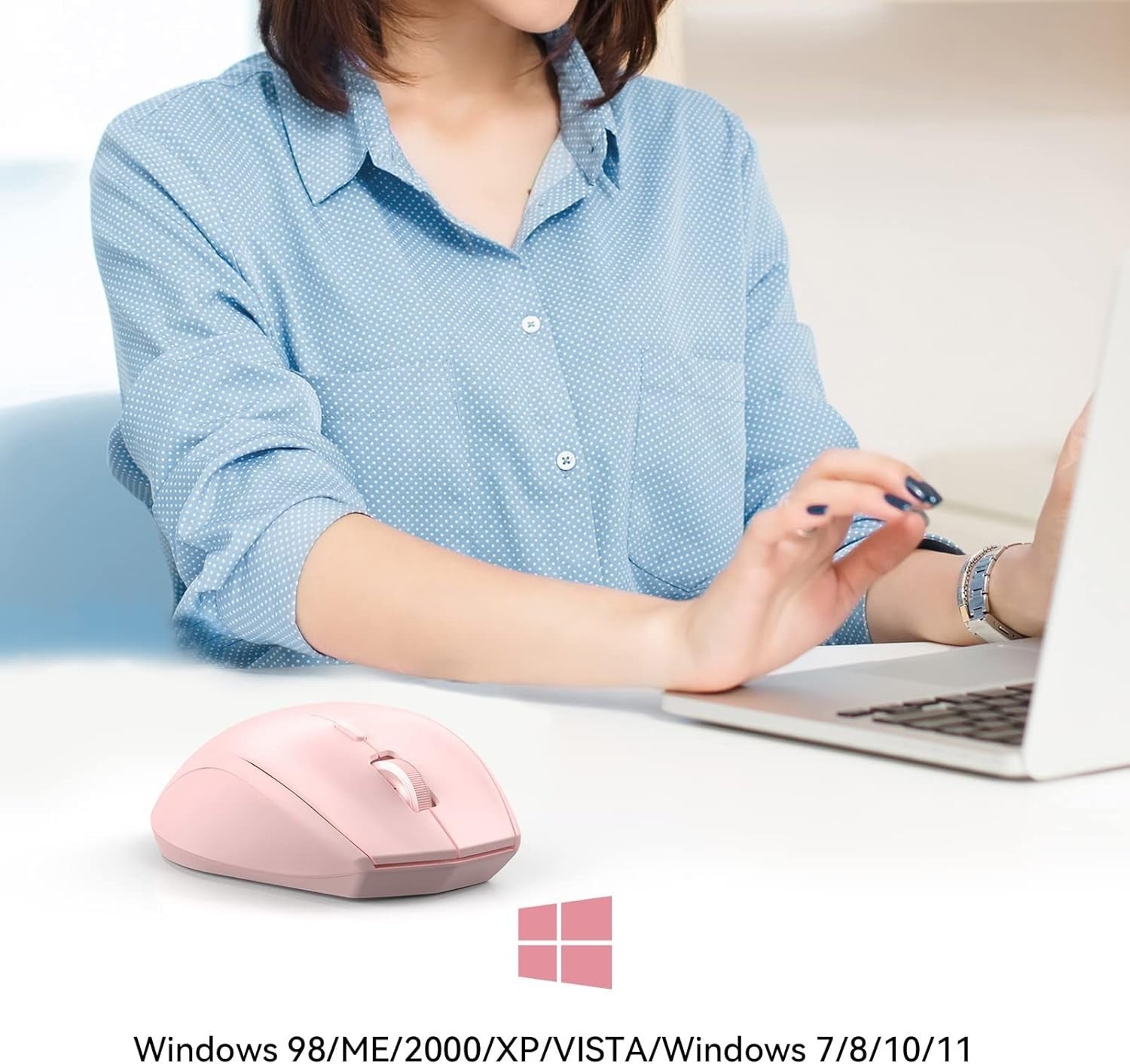 Wireless Bluetooth Mouse 4800DPI Silent Ergonomic Long Battery Pink