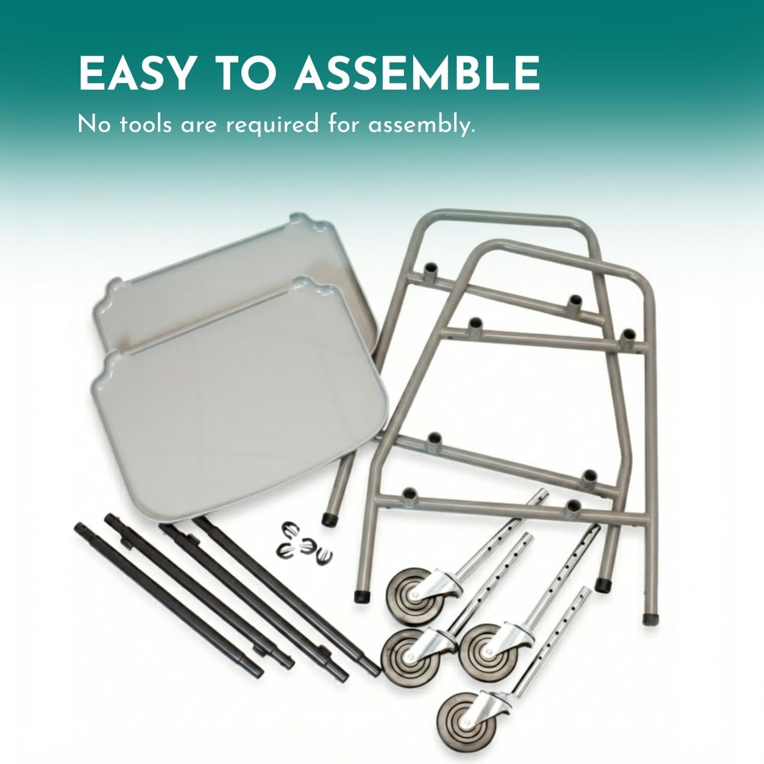 Height Adjustable Mobility Trolley on Wheels Steel Frame Two Tray Cart