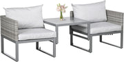 3 in 1 Rattan Bistro Set Adjustable Table Lounge Chairs Cushioned Patio Grey