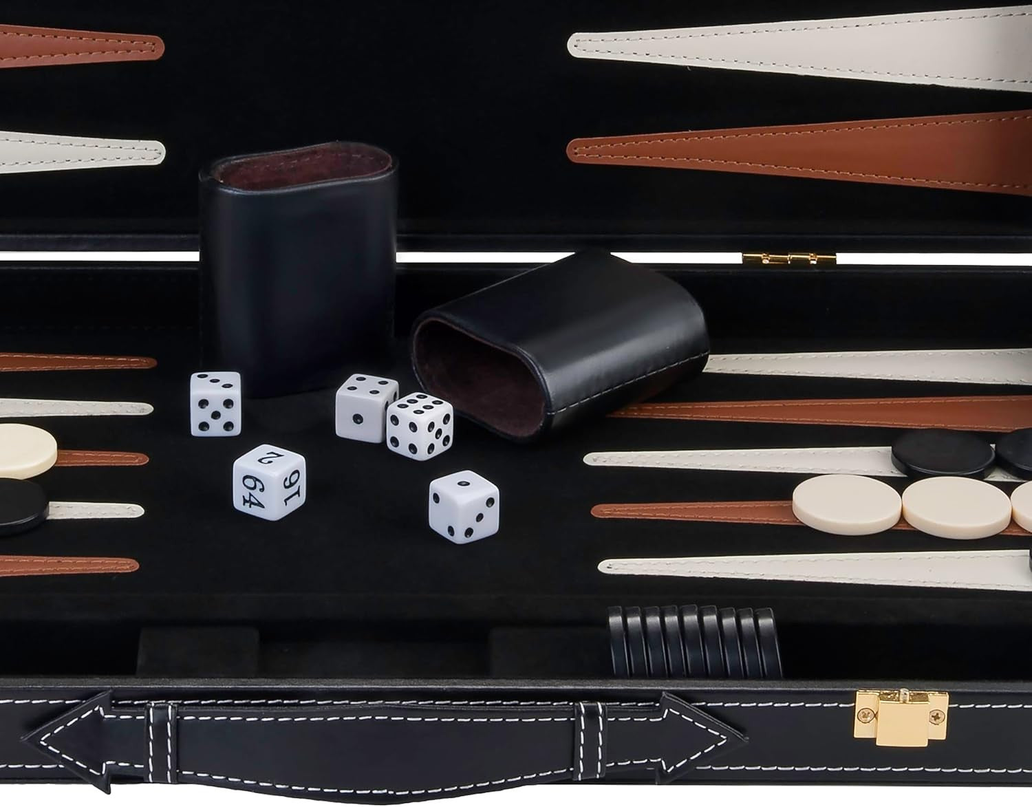 18 Inch Backgammon Set Leather Case Deluxe Folding Board Game Dice Cups