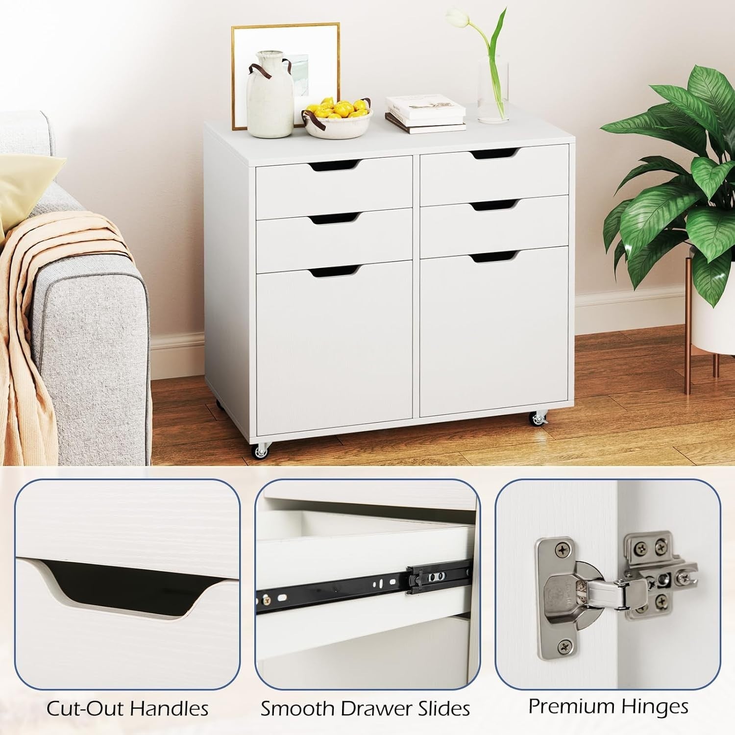 White 4 Drawer Mobile File Cabinet 73x40x64cm Printer Stand