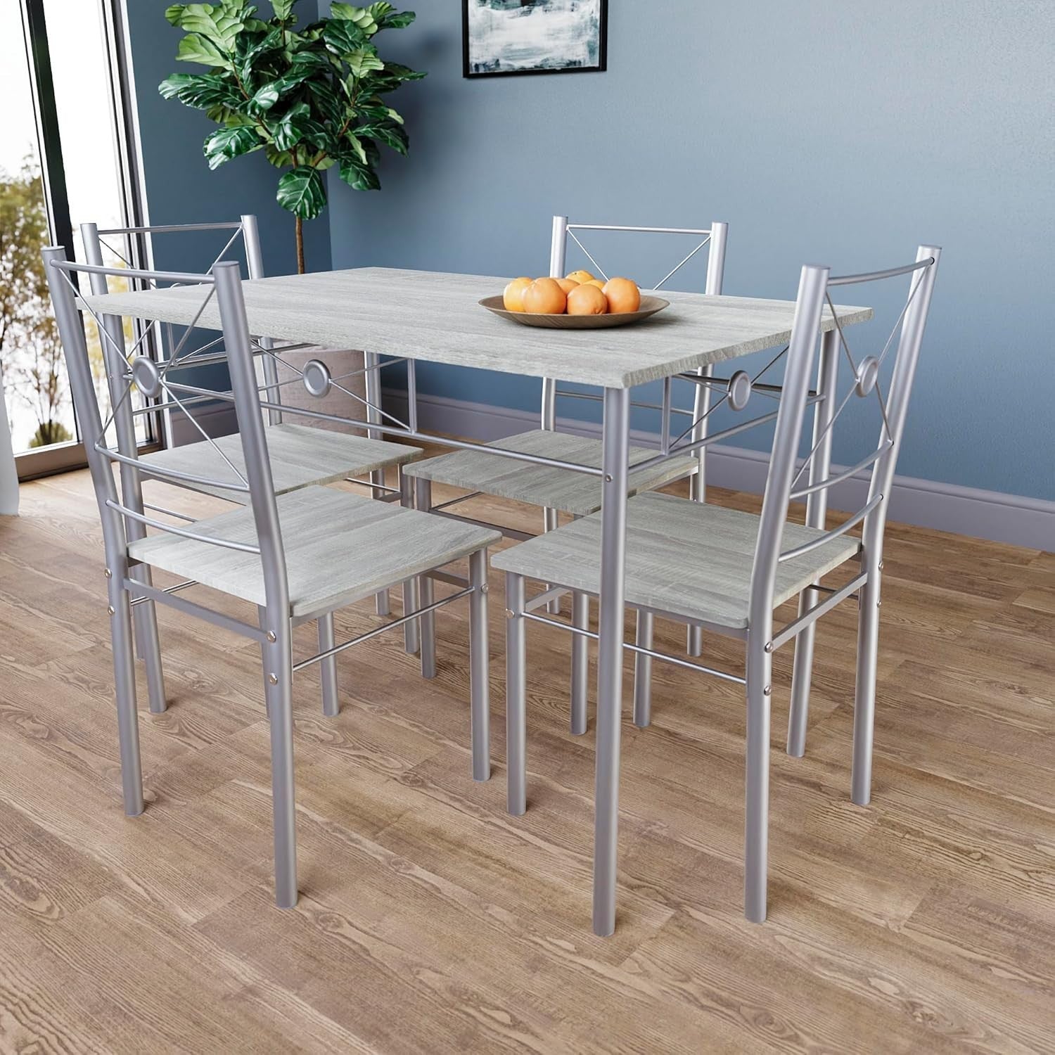 Oak Effect 4-Seater Dining Table Set | Compact Kitchen Breakfast Furniture