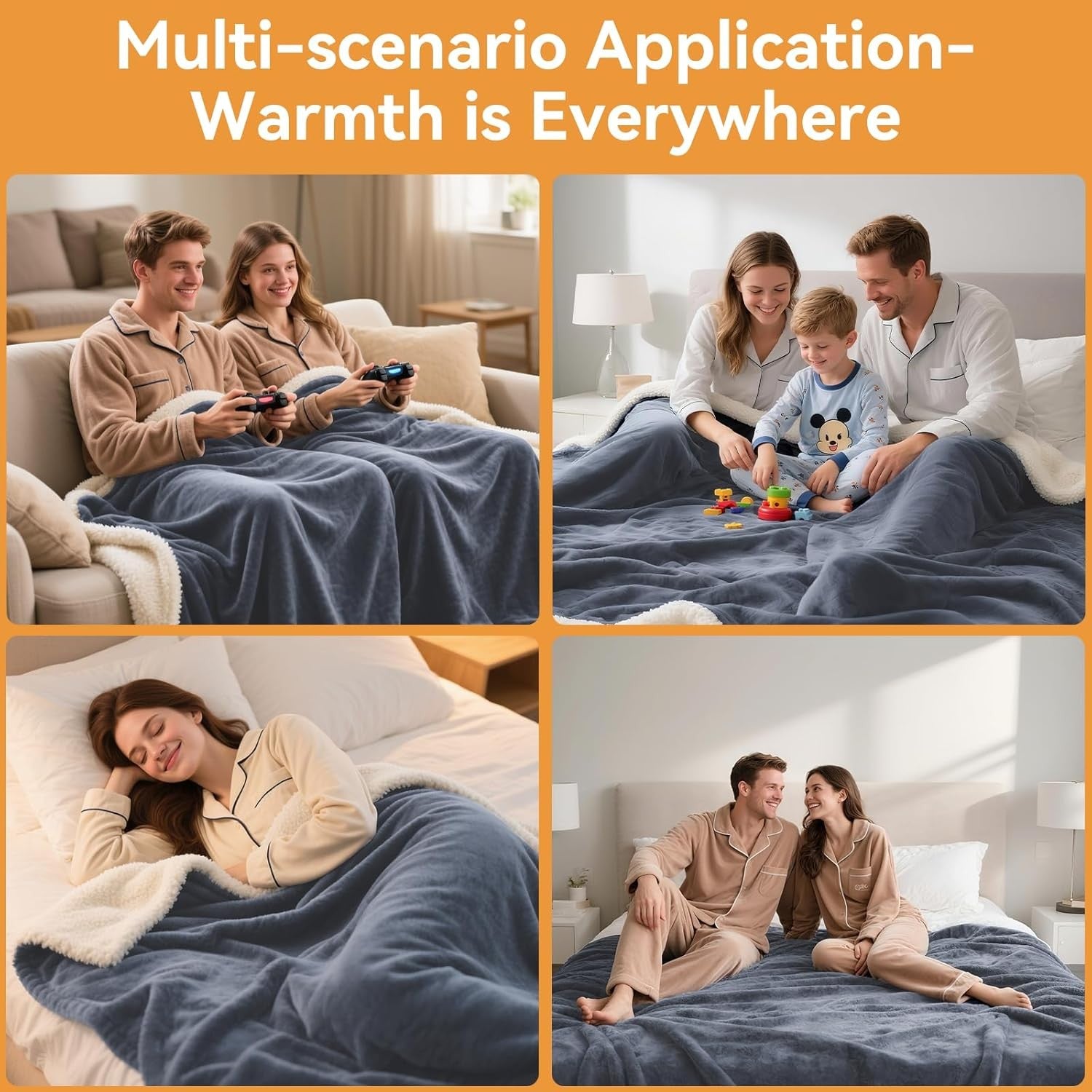 Electric Heated Throw Blanket 130x180cm 9 Heat Levels Auto Shut Off Washable