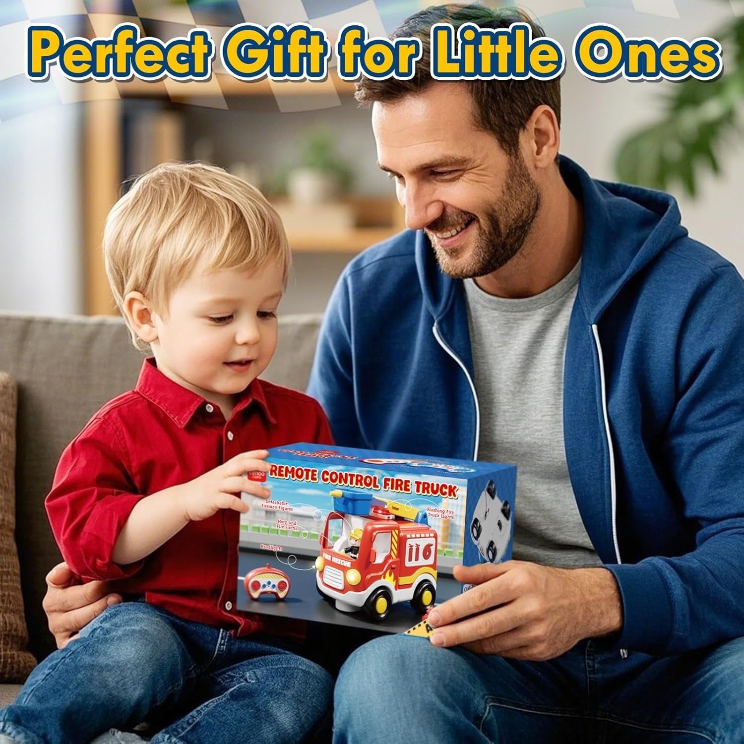Toddler RC Police Car & Fire Truck Toy Set Lights Sounds Gift Kids 2–4
