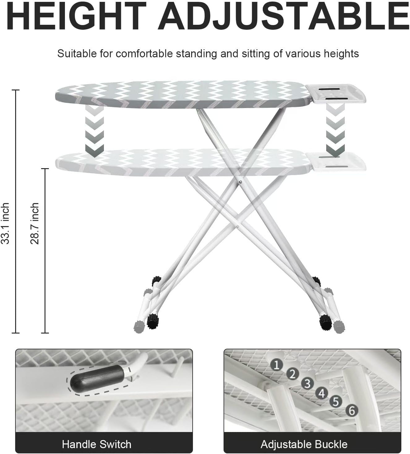 Adjustable Folding Ironing Board Blue Waves Compact Steel Frame with Iron Rest