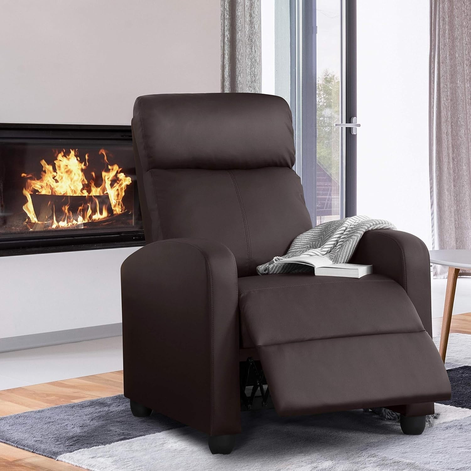 Brown Faux Leather Recliner Chair Adjustable Armchair Home Cinema Seat
