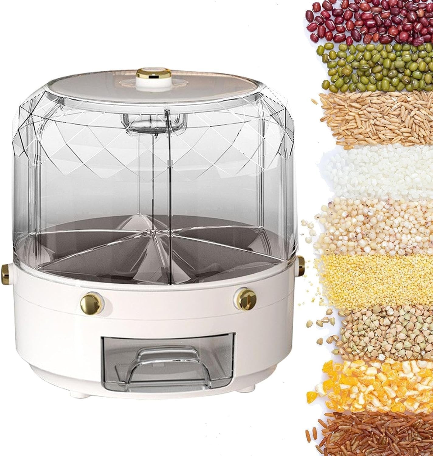 Rotating 6 Grid Grain Dispenser 360° Countertop Rice Storage Box