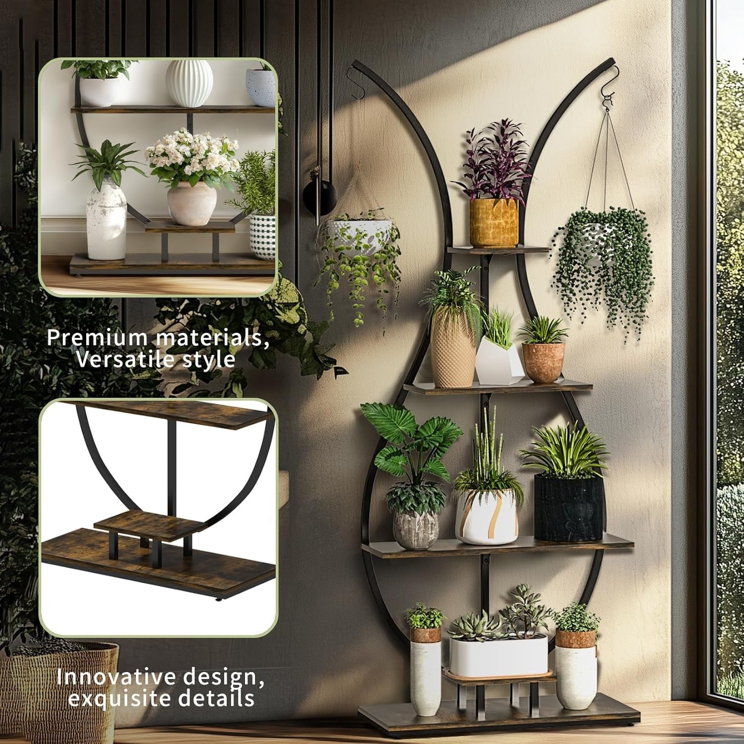 Tall Vase Shape Metal Plant Stand Indoor Outdoor Flower Shelf Display Rack