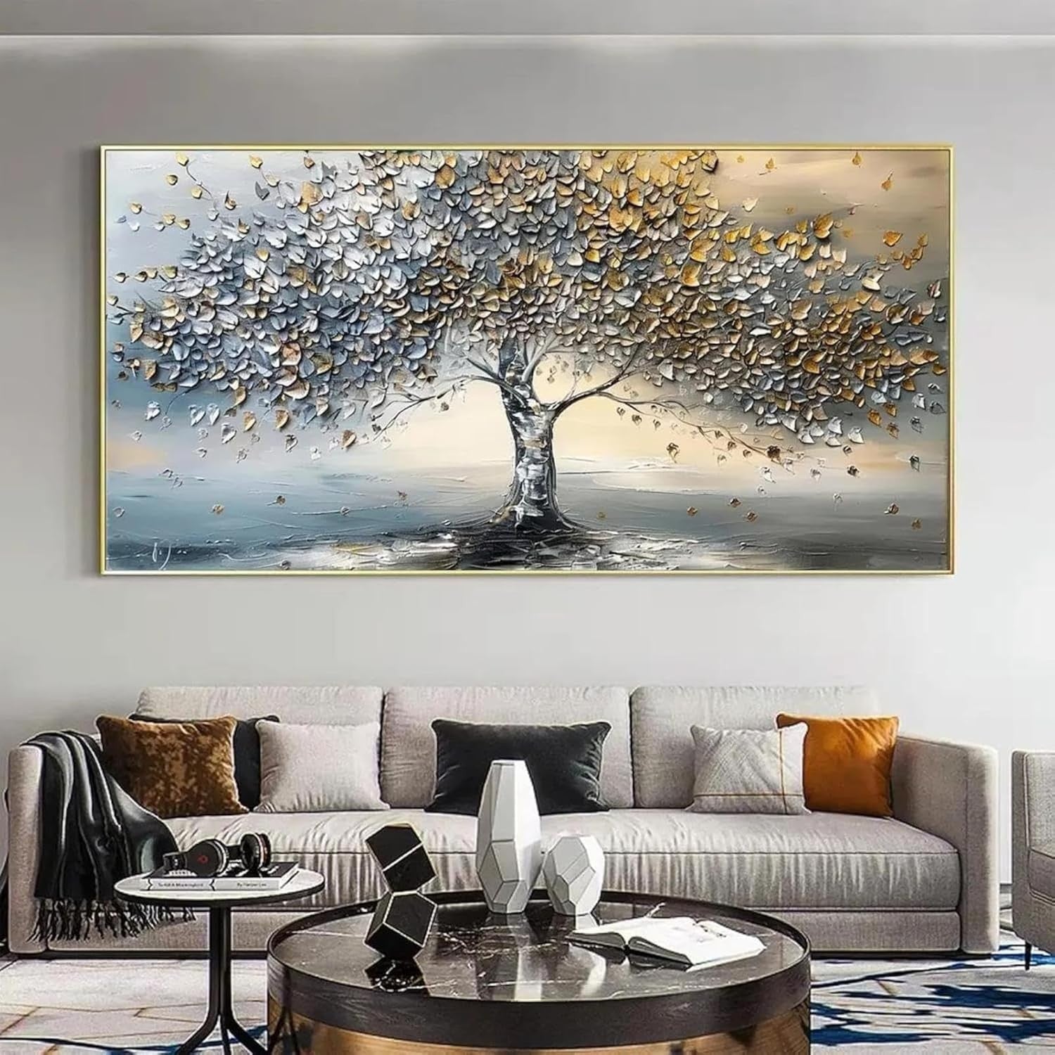 Extra Large Tree of Life Canvas Wall Art 70x140cm Blue Gold
