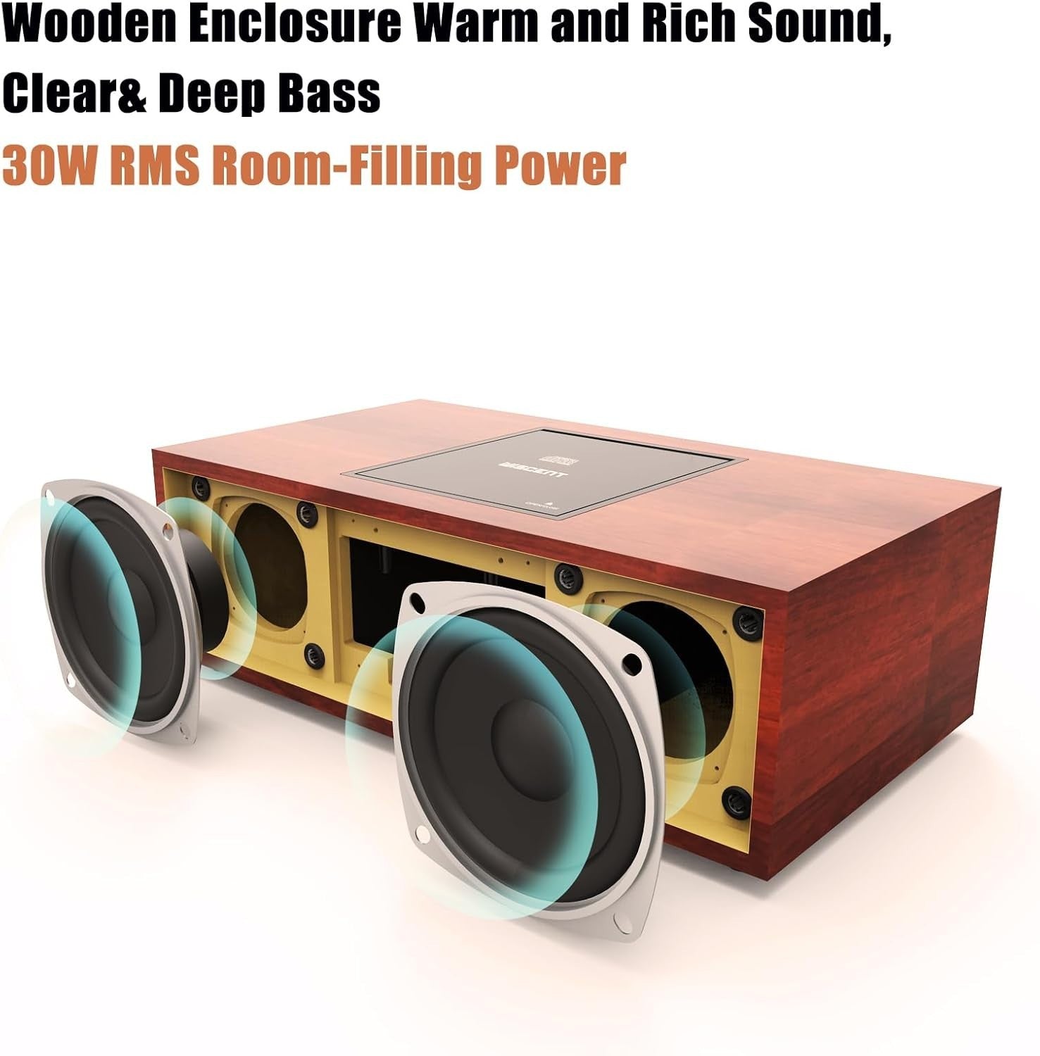 Compact Bluetooth CD Stereo System 30W Wooden HiFi USB AUX FM Radio Remote