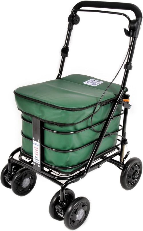 Folding 6 Wheel Mobility Shopping Trolley With Seat Handbrake Forest Green