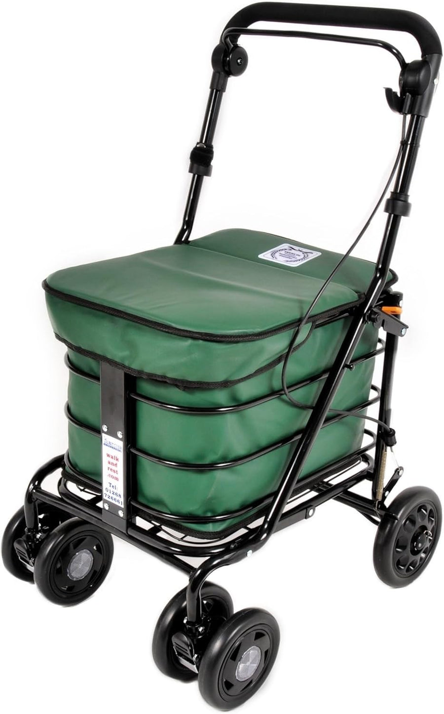 Folding 6 Wheel Mobility Shopping Trolley With Seat Handbrake Forest Green