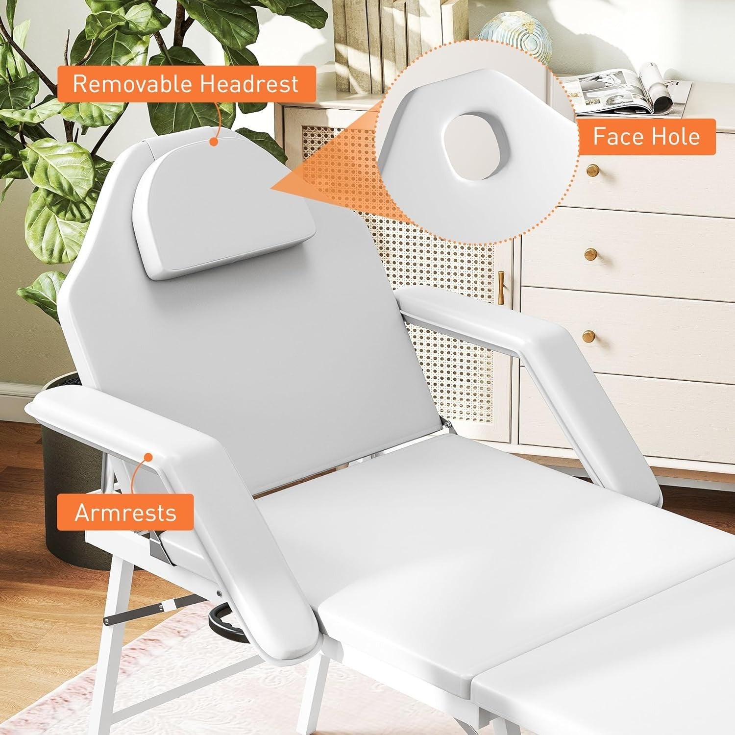 Portable 3-Section Massage Table Adjustable Beauty Bed Recliner w/ Face Hole