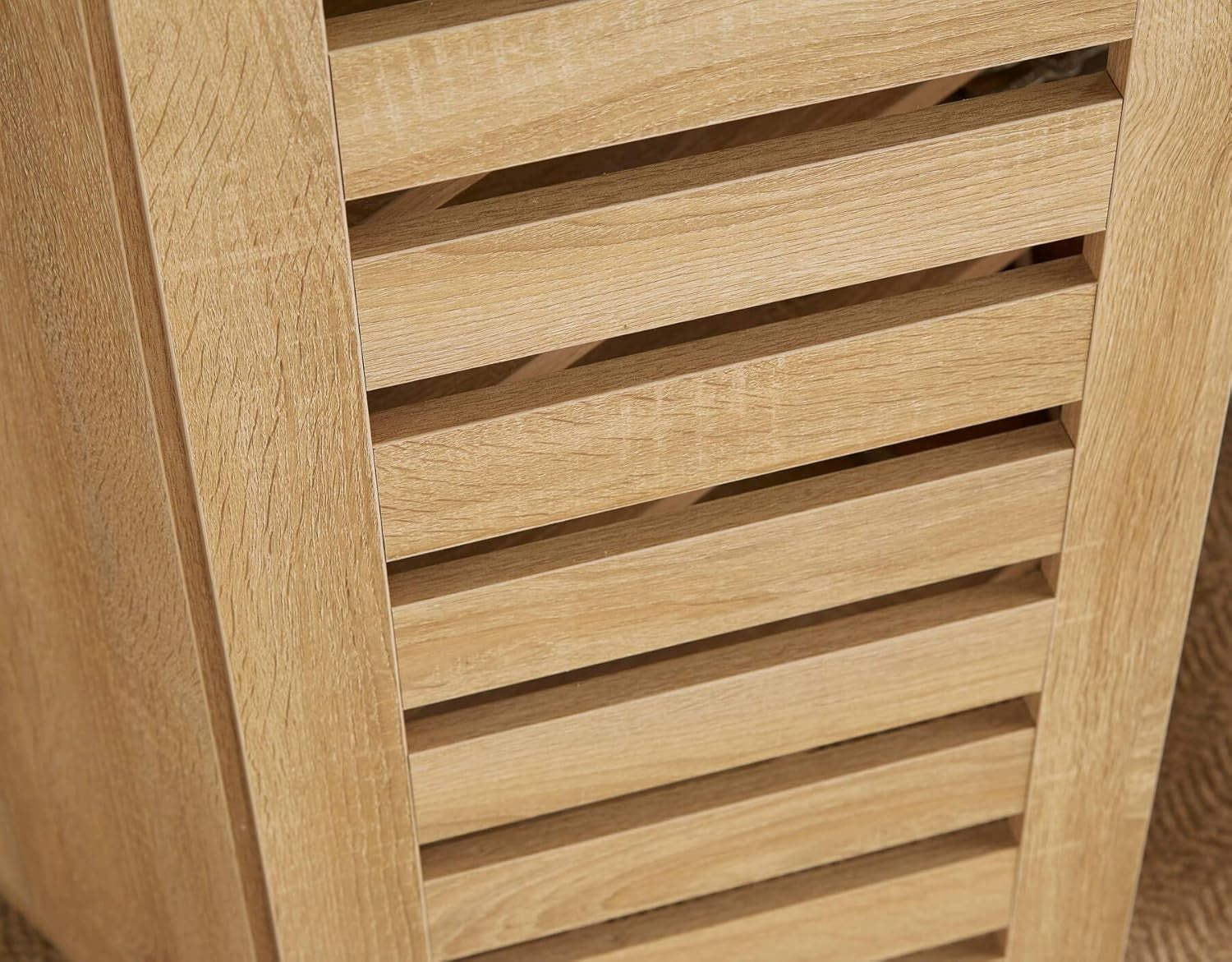 Oak 3 Door Wooden Shoe Cabinet with Slatted Doors, Large Storage Cupboard