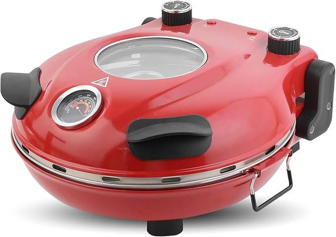 Electric Pizza Oven 31cm Stone 420°C Fast Cook 5 Temp Settings Red