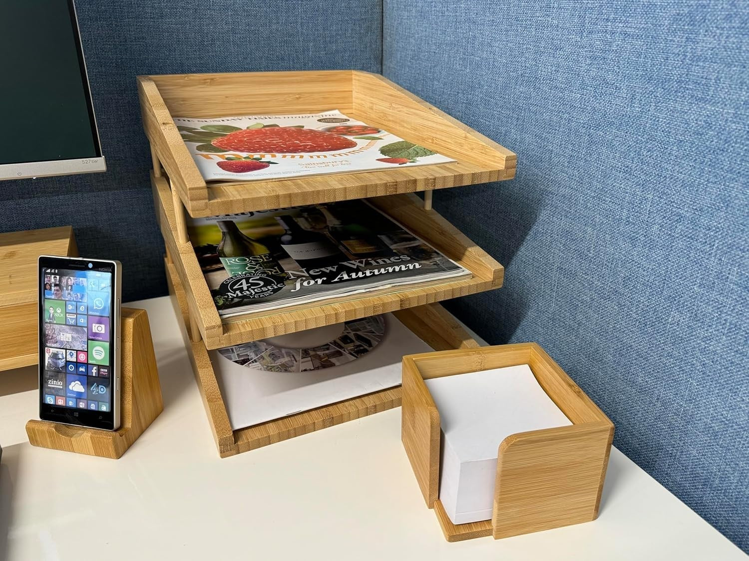 Stackable Bamboo Letter Trays with Risers | Desk File Organiser | Paper Storage
