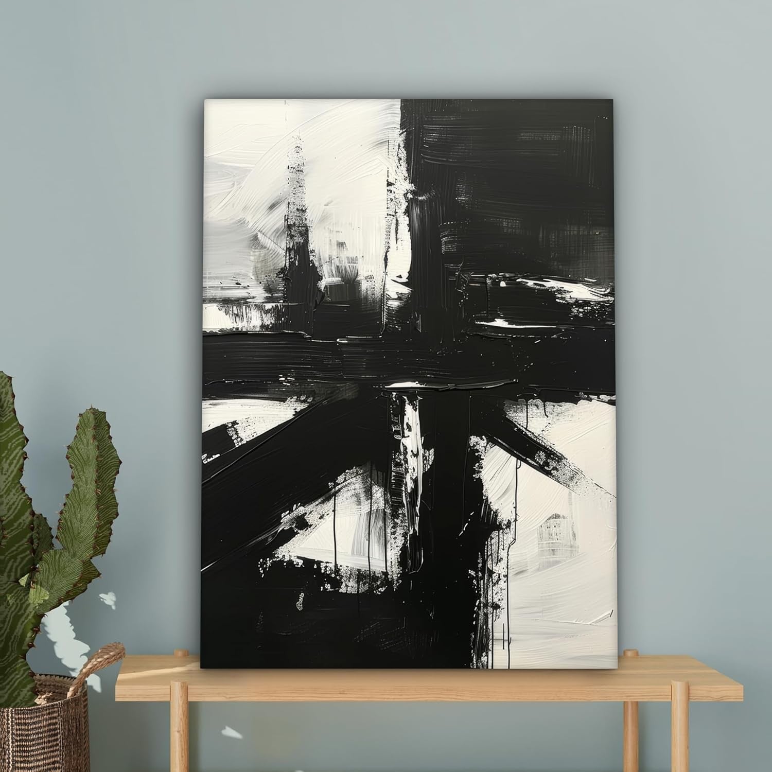 Large Framed Canvas Wall Art 50x70cm Black White Abstract