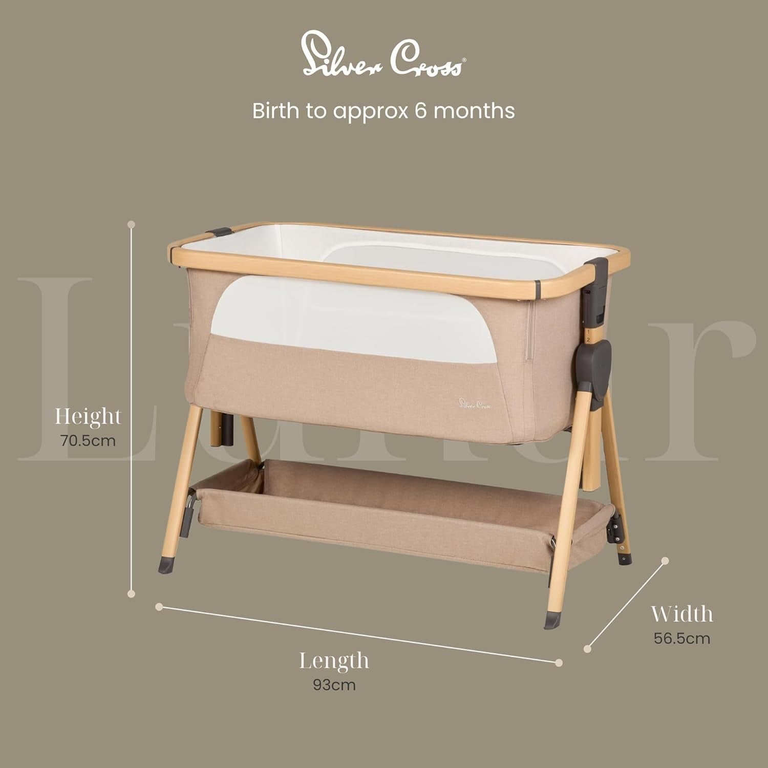 Bedside Baby Crib with Mattress 7 Height Adjustable Travel Cot Storage Beige