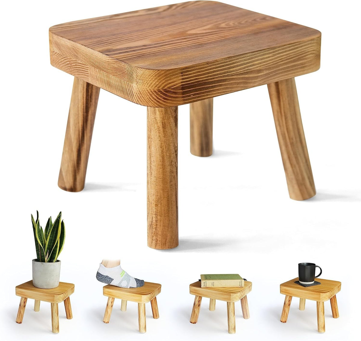 Small Wooden Stool | Rustic Plant Stand & Bedside Table for Home Décor