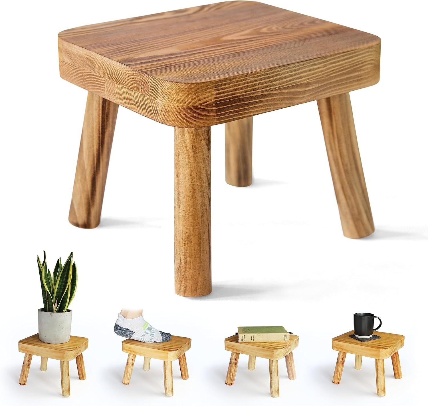 Small Wooden Stool | Rustic Plant Stand & Bedside Table for Home Décor