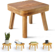 Small Wooden Stool | Rustic Plant Stand & Bedside Table for Home Décor